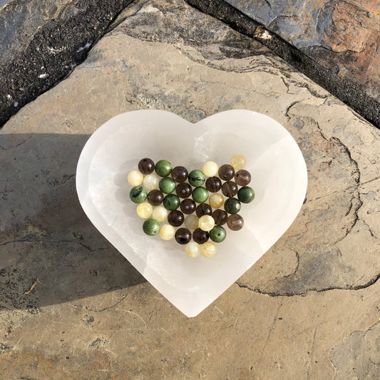 Citrine, jade, and smoky quartz bracelet representing abundance, grounding, and emotional balance