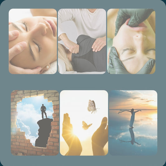 Soft teal wellness graphic for NEKAWA clinic days monthly in Auckland and weekly in Whanganui, featuring craniosacral therapy and holistic support imagery.
